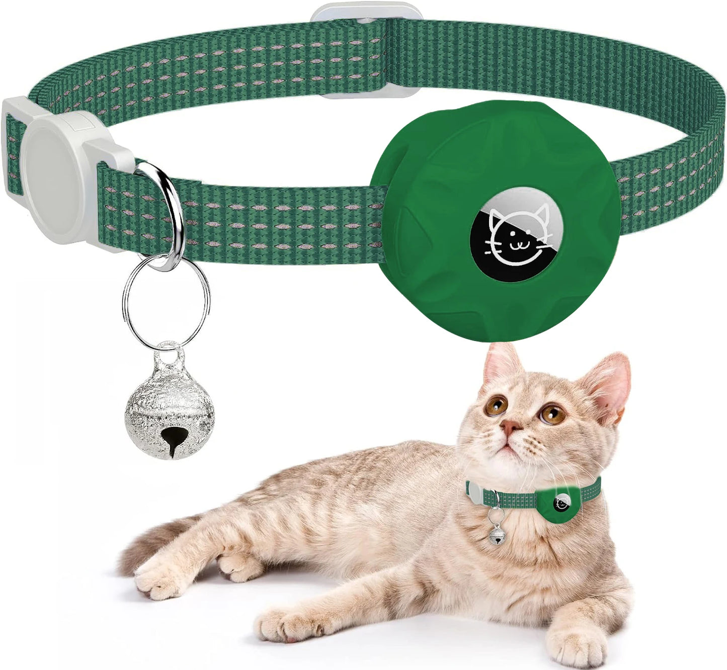 For Apple Airtag Cat Collar,Air Tag Pet Collar with Airtag Holder and Bell Reflective GPS Kitten Collar for Girl Boy Cats Gatos