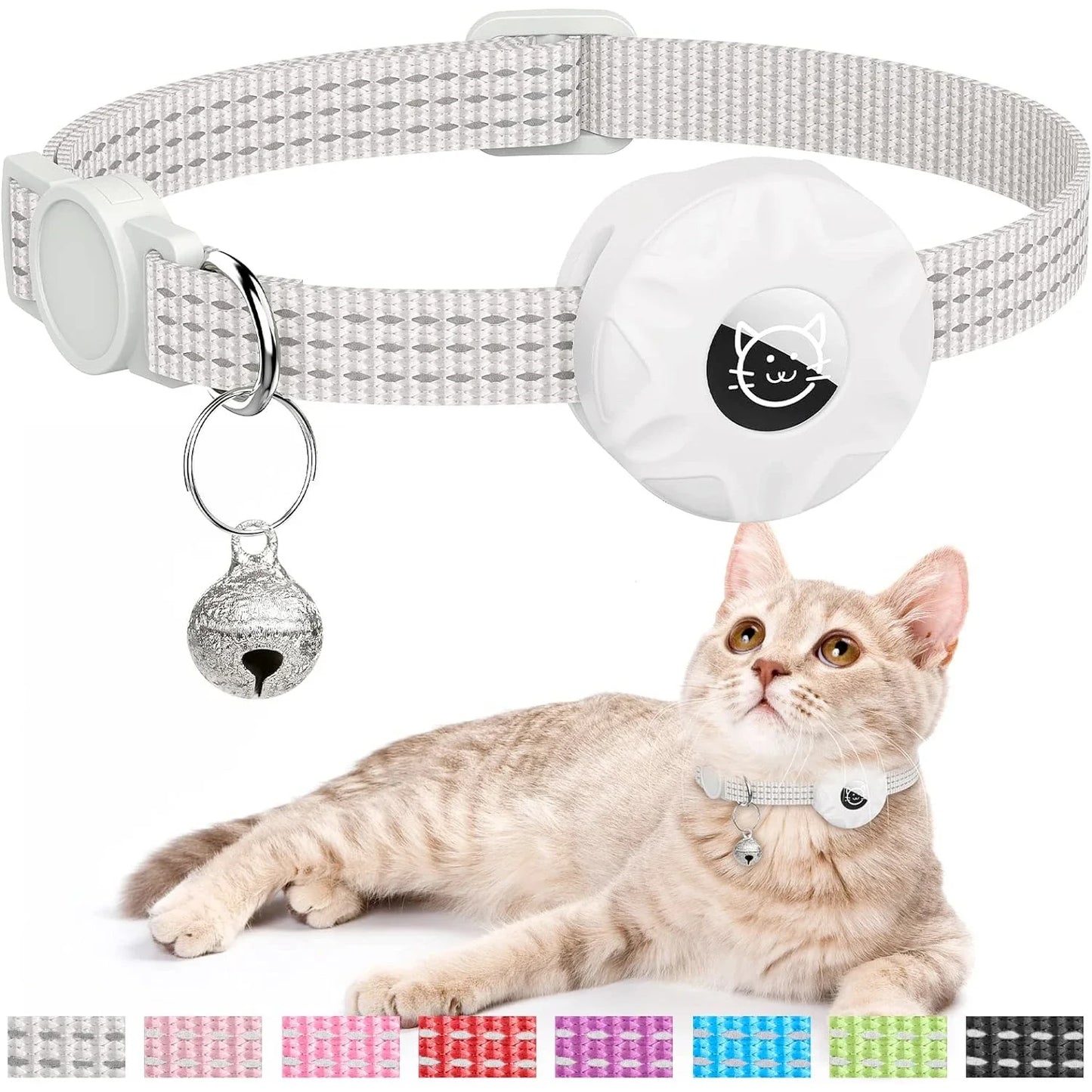 For Apple Airtag Cat Collar,Air Tag Pet Collar with Airtag Holder and Bell Reflective GPS Kitten Collar for Girl Boy Cats Gatos