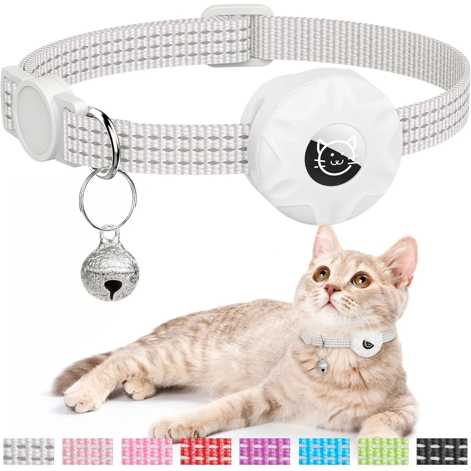 For Apple Airtag Cat Collar,Air Tag Pet Collar with Airtag Holder and Bell Reflective GPS Kitten Collar for Girl Boy Cats Gatos