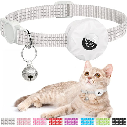 For Apple Airtag Cat Collar,Air Tag Pet Collar with Airtag Holder and Bell Reflective GPS Kitten Collar for Girl Boy Cats Gatos