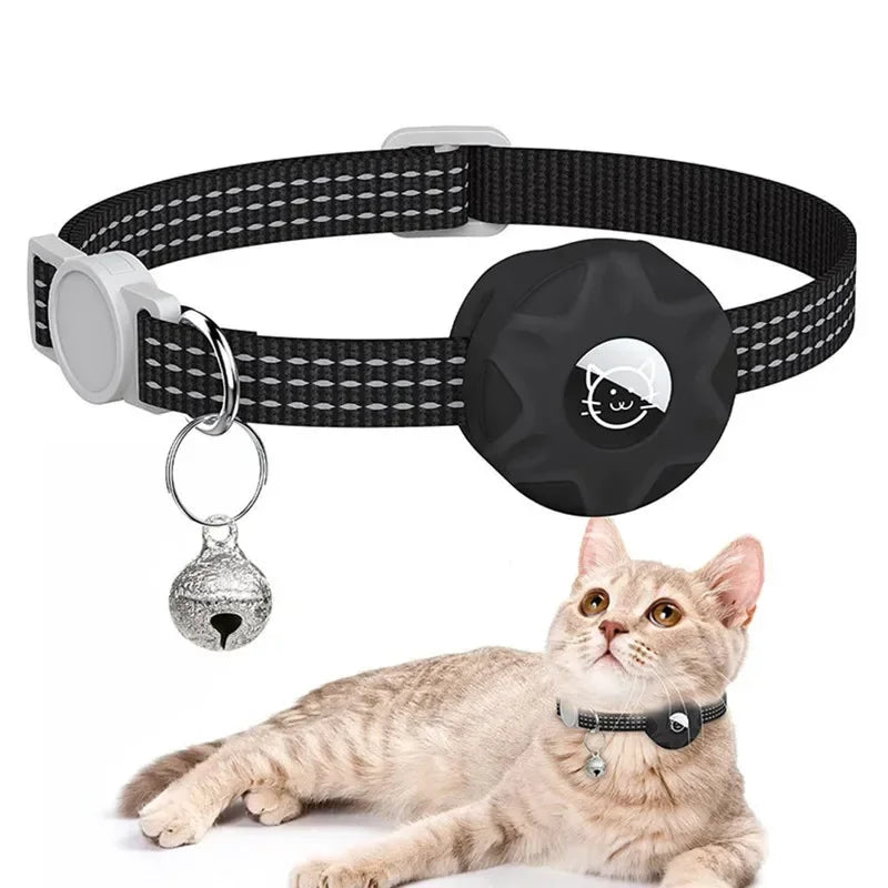 For Apple Airtag Cat Collar,Air Tag Pet Collar with Airtag Holder and Bell Reflective GPS Kitten Collar for Girl Boy Cats Gatos