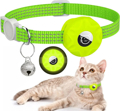 For Apple Airtag Cat Collar,Air Tag Pet Collar with Airtag Holder and Bell Reflective GPS Kitten Collar for Girl Boy Cats Gatos