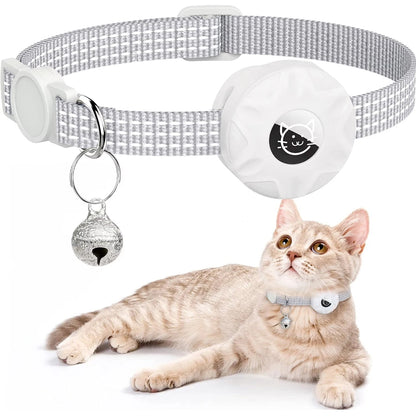 For Apple Airtag Cat Collar,Air Tag Pet Collar with Airtag Holder and Bell Reflective GPS Kitten Collar for Girl Boy Cats Gatos