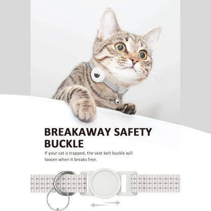 For Apple Airtag Cat Collar,Air Tag Pet Collar with Airtag Holder and Bell Reflective GPS Kitten Collar for Girl Boy Cats Gatos