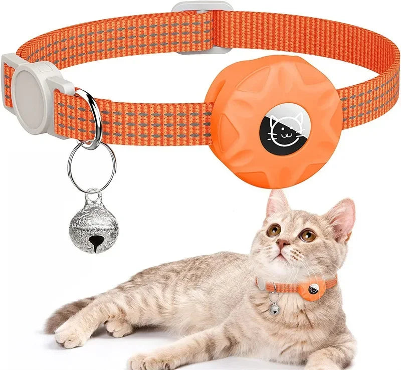 For Apple Airtag Cat Collar,Air Tag Pet Collar with Airtag Holder and Bell Reflective GPS Kitten Collar for Girl Boy Cats Gatos