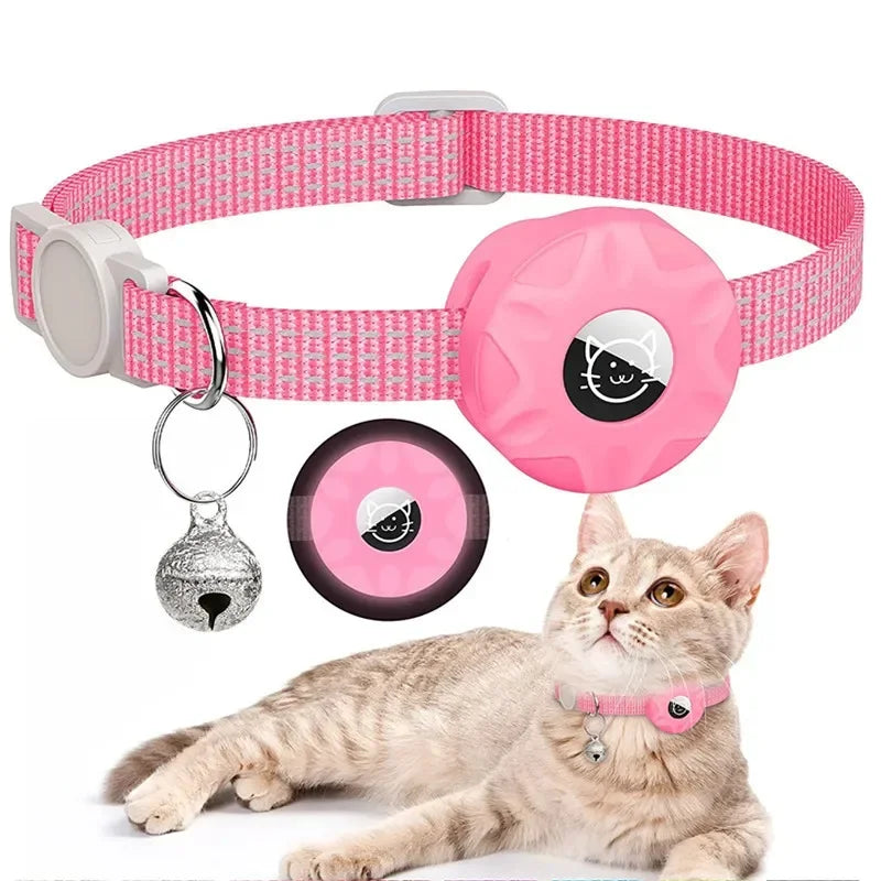 For Apple Airtag Cat Collar,Air Tag Pet Collar with Airtag Holder and Bell Reflective GPS Kitten Collar for Girl Boy Cats Gatos