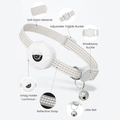 For Apple Airtag Cat Collar,Air Tag Pet Collar with Airtag Holder and Bell Reflective GPS Kitten Collar for Girl Boy Cats Gatos