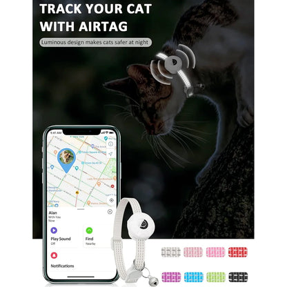 For Apple Airtag Cat Collar,Air Tag Pet Collar with Airtag Holder and Bell Reflective GPS Kitten Collar for Girl Boy Cats Gatos